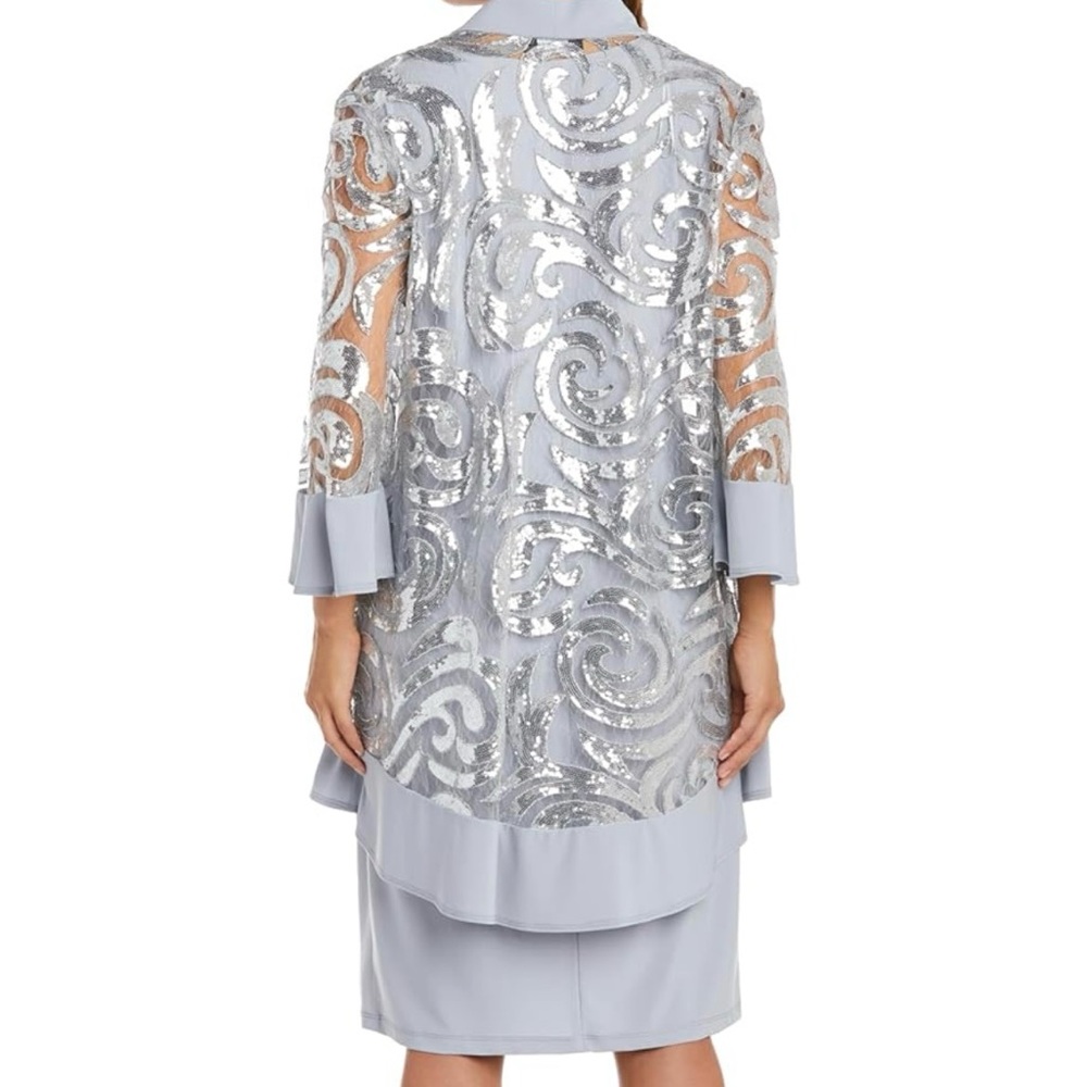 R&M Richards Scoop Neck 3/4 Sleeve Embellished Sequin 2-Piece Jacket Dress 10 - Picture 4 of 9